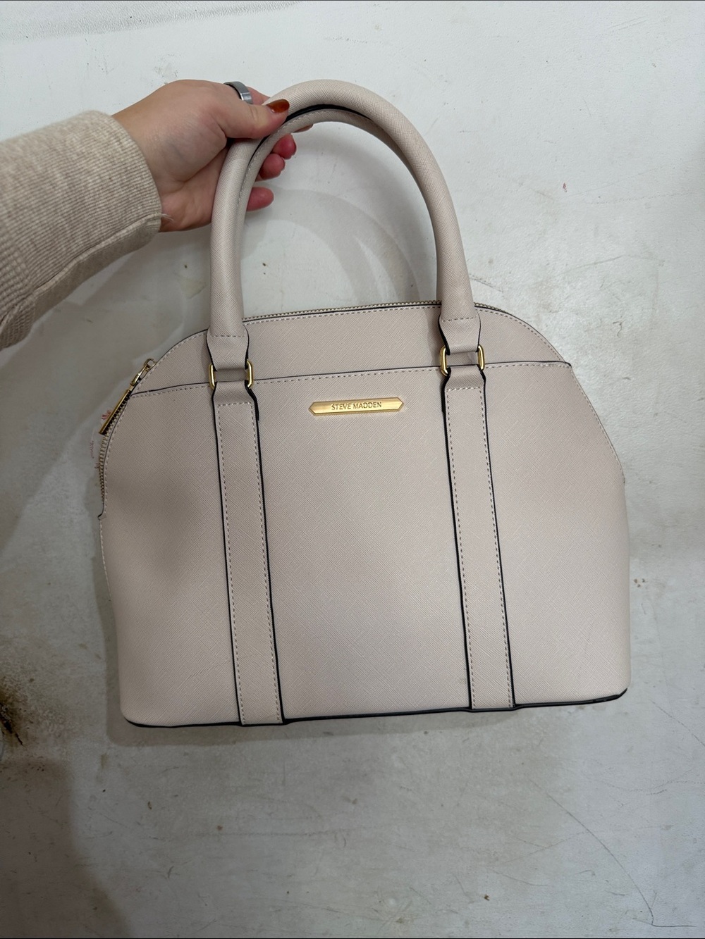Steve Madden Light Cream Dome Satchel with Gold Hardware